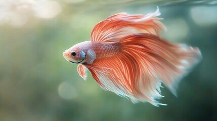Fototapeta premium A high-speed shot of a Betta fish darting through the water, its fins and tail flowing behind it, with motion blur capturing the speed and elegance of its movement.