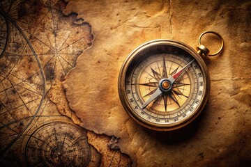 Vintage Nautical Compass with Intricate Details on Aged Paper Background for Maritime Themes