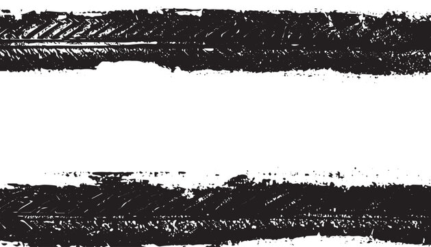 Black Tire Marks on White Background: Horizontal Stripes, Tread Marks, Rubber Imprints, and Signs of Wear