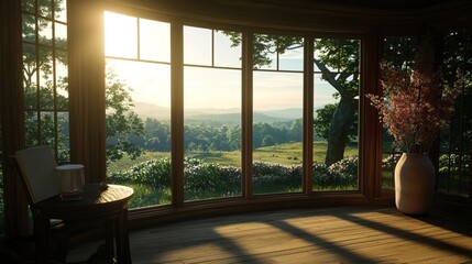 Fototapeta premium A mockup frame in a farmhouse living room interior, 3D, 8k resolution..