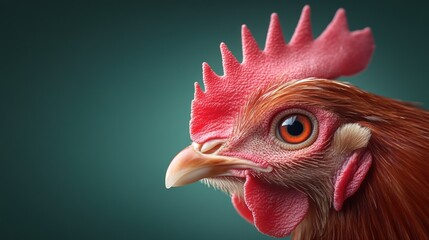 Close-up portrait of a chicken with vibrant colors and striking features.