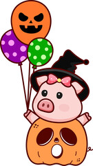Cartoon Halloween Pig Doodle