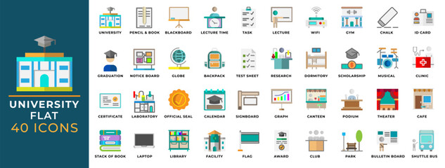 University icons set. Editable flat design for school symbols. Perfect for websites, UI and mobile apps.