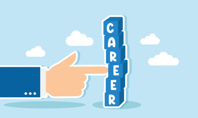 A hand pushes a stack of boxes labeled CAREER, illustrating external efforts to damage an employee's career