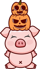 Cartoon Halloween Pig Doodle