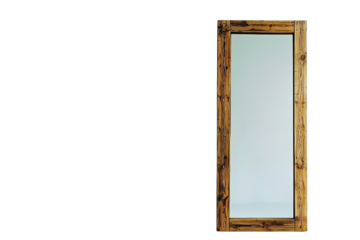 A stylish wooden mirror with a rustic frame, perfect for enhancing any room's decor and providing a sleek reflective surface.