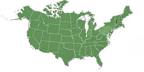Obraz premium A clean, minimalist, blank map of North America, highlighting country borders, cities, and geographic features, ready