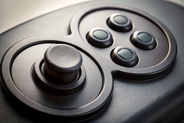 A close-up of a sleek, black, retro-style directional gamepad with a prominent, rounded directional pad and buttons