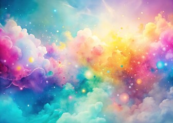 Vibrant watercolor splashes form abstract shapes in soft pastel hues, blending harmoniously within a dreamy, ethereal background, evoking a sense of whimsical creativity and artistic freedom.