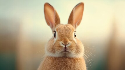Cute rabbit with soft fur and perky ears, brown background out of focus.