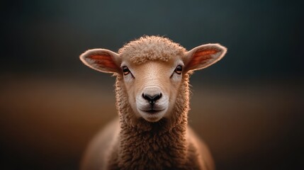 Obraz premium Cute sheep portrait with soft fur and curious expression, isolated background.