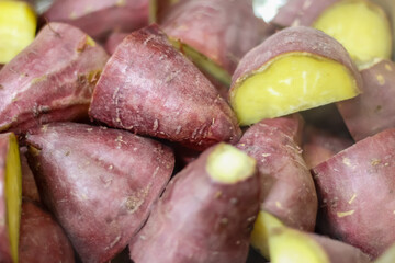 close-up of a pile of boiled sweet potatoes