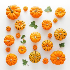 Pumpkin squash for Halloween on white background Flat lay design, Halloween elements, Happy Halloween