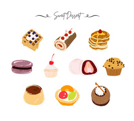 set of sweet desserts