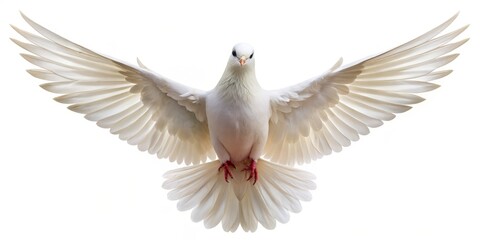 A delicate white dove against a transparent background, its wings spread wide, symbolizing peace, hope, and serenity,