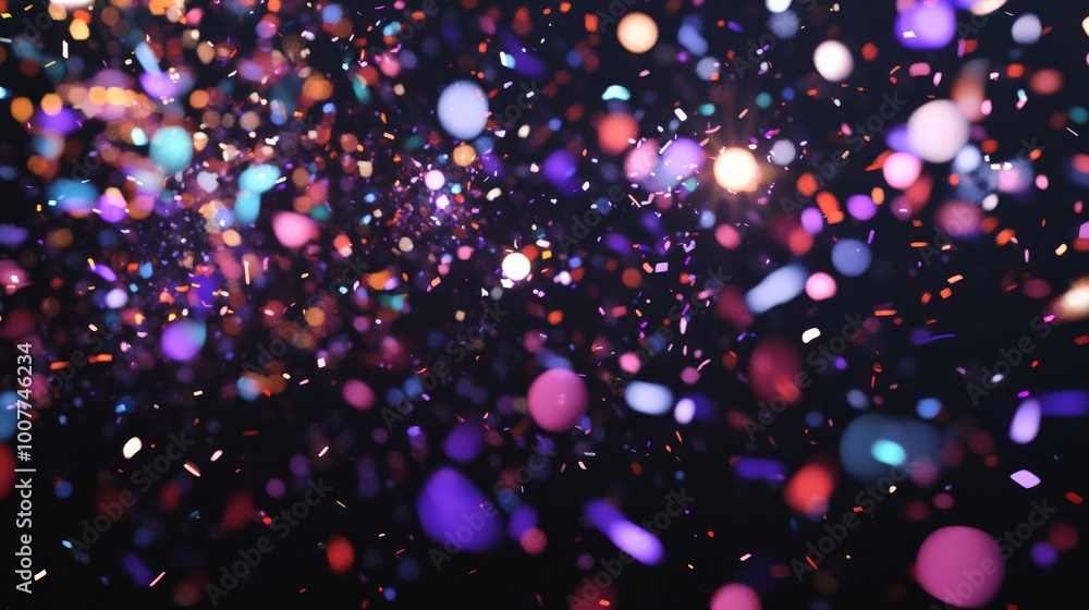 Poster colorful light bokeh background with blurred circular lights, creating a dreamy and festive atmosphe