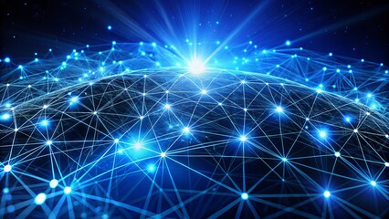 Obraz premium A futuristic illustration of glowing blue connection lines weaving together, forming a complex network of digital