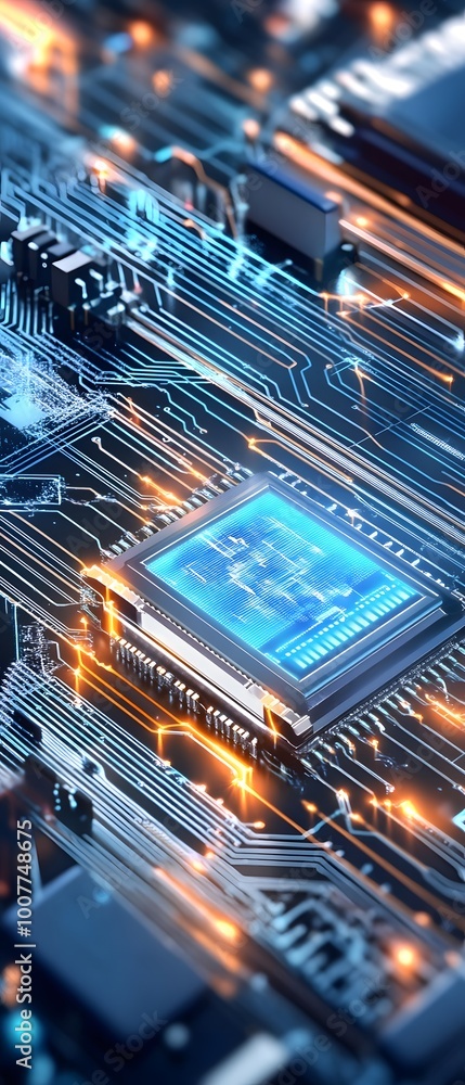Poster closeup of a cpu on a circuit board.