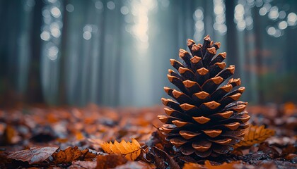 Fototapeta premium Detailed Macro Shot of Pine Cone Scales with Textured Forest Floor Background