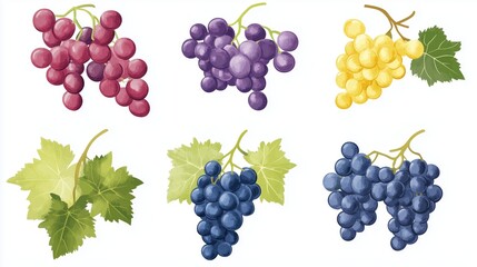 Colorful Kyoho Grapes Collection Isolated on White Background