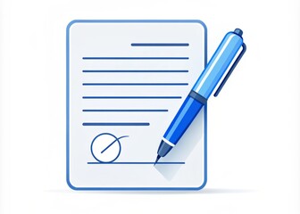 A modern, sleek, and minimalist illustration of a contract icon, represented by a stylized document with a blue