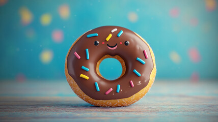 Celebrate National Fast Food Day with a cheerful chocolate donut adorned with colorful sprinkles