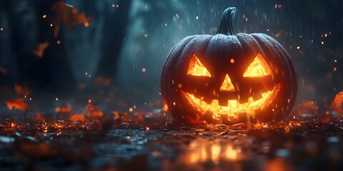 Naklejka premium Halloween jack o lantern in the night