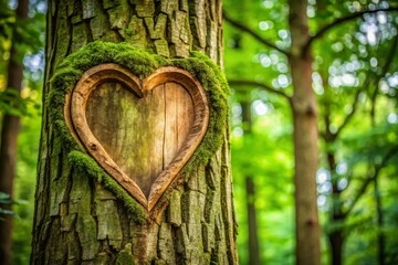 A nature-inspired symbol of eternal love, a heart effortlessly carved into the weathered bark of an ancient tree,