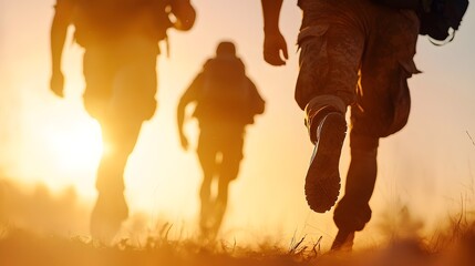 Naklejka premium Military Training in Extreme Heat - Soldiers Combat High Physical Exertion and Heat Risks with Focus on Hydration Strategies and Protective Gear