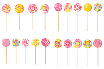 Set of colorful candy, Set of sweets lollipops candies,  Sweet and delicious colorful lollipops candies, Colorful lollipop vector illustration