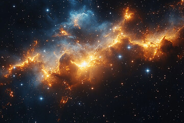 Fototapeta premium cosmic nebula in space - orange and blue star clouds, milky way galaxy, deep space, stars, star cluster, galaxy
