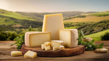 Neat display of diced and sliced cheese on a wooden table ready for a cheese platter arrangement
