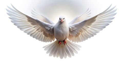 Fototapeta premium A serene white dove spreads its wings against a transparent background, symbolizing peace and hope, with subtle feather