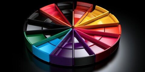 Fototapeta premium A vibrant color wheel split into sections, each segment gleaming with a distinct hue, a visual representation of the spectrum of possibilities