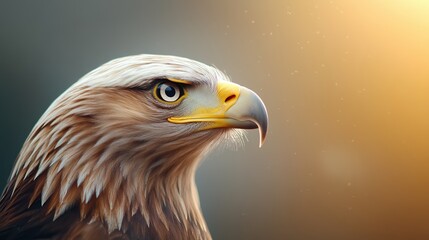 Majestic eagle portrait, detailed features, vibrant background, nature's beauty.