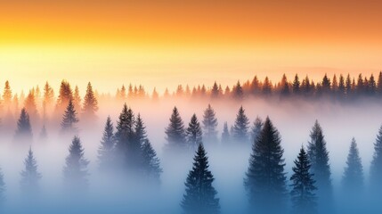 Rolling fog creeping through a dense forest during the early morning hours