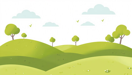Obraz premium Cartoon Vector Illustration of Cute Green Hills Landscape