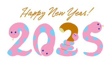2025年の蛇の文字の年賀状テンプレート　ピンク