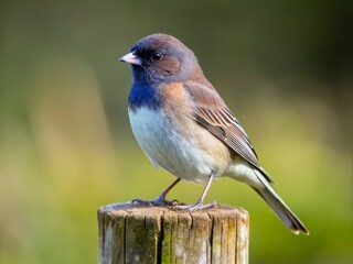 A small, grayish-brown bird with a distinctive black head, white underside, and subtle wing bars perches on a