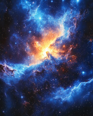 Fototapeta premium cosmic nebula with blue and orange glowing clouds and stars in deep space
