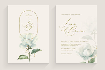 Aesthetic Wedding Invitation Tempate with Vintage White Flower Arrangement