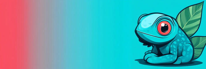 Cute blue frog with large red eyes sitting on a blue background.