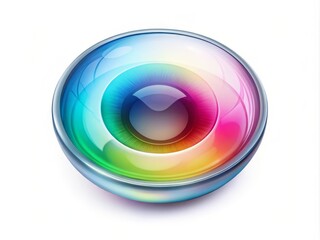 A stylized, colorful, and modern icon of a contact lens with subtle shine and soft shadows, isolated on