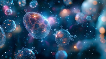 Abstract Representation of Viral Particles in Blue and Orange Hues