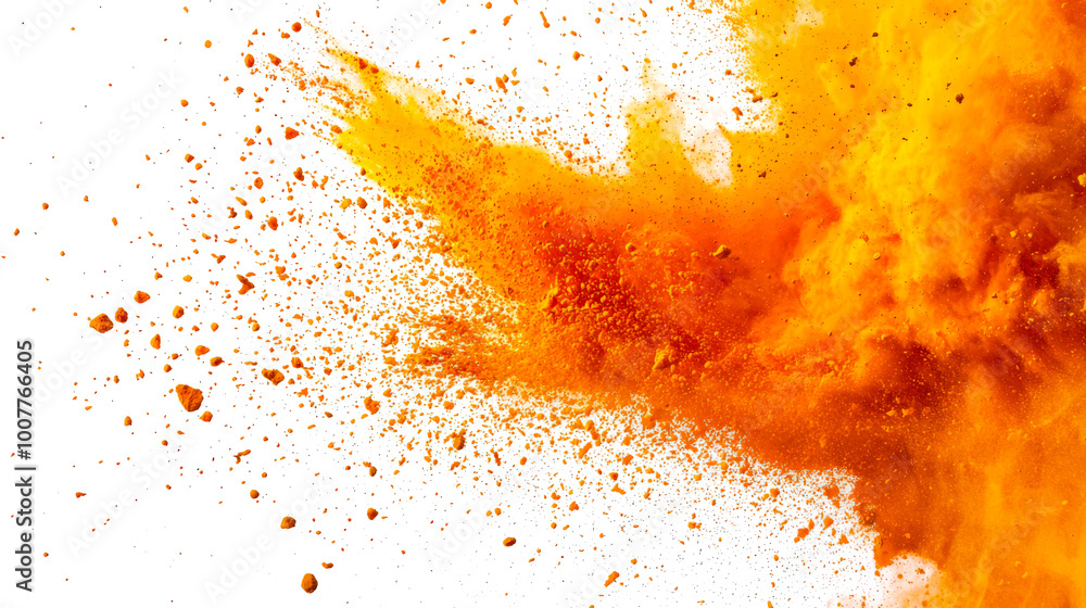 Wall mural a dust storm. a strong orange explosion with fragments of particles and dust flying in different dir