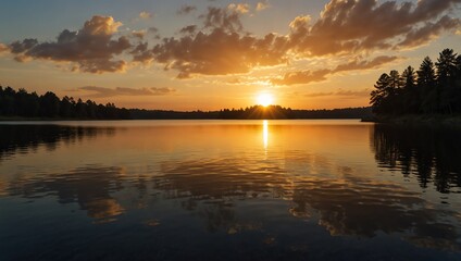 Trees line the shore.