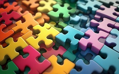 A vibrant assortment of colorful puzzle pieces arranged neatly, showcasing creativity and fun in solving puzzles.