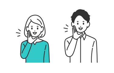 呼びかけのポーズをする若い男女のセット【人物ベクターイラスト素材】