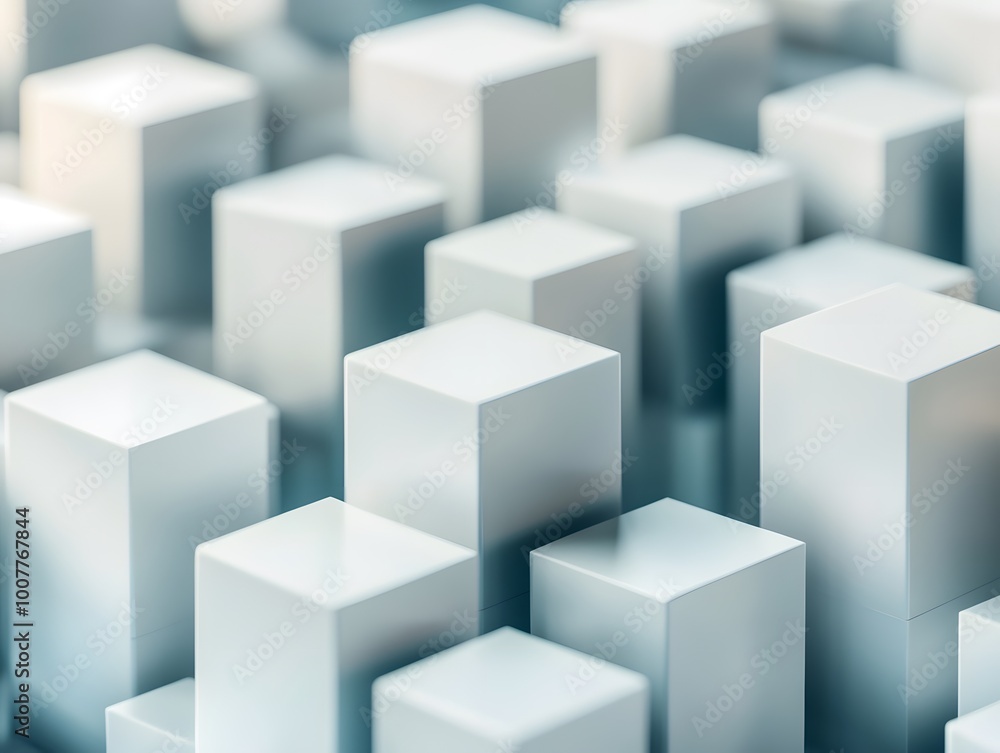 Poster abstract arrangement of geometric cubes in soft focus, showcasing modern design and texture for crea