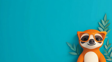 Fototapeta premium Cute cartoon sloth wearing sunglasses.